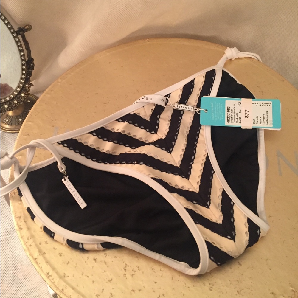 Seafolly Anthropology Bikini Bottom BlackCream NWT